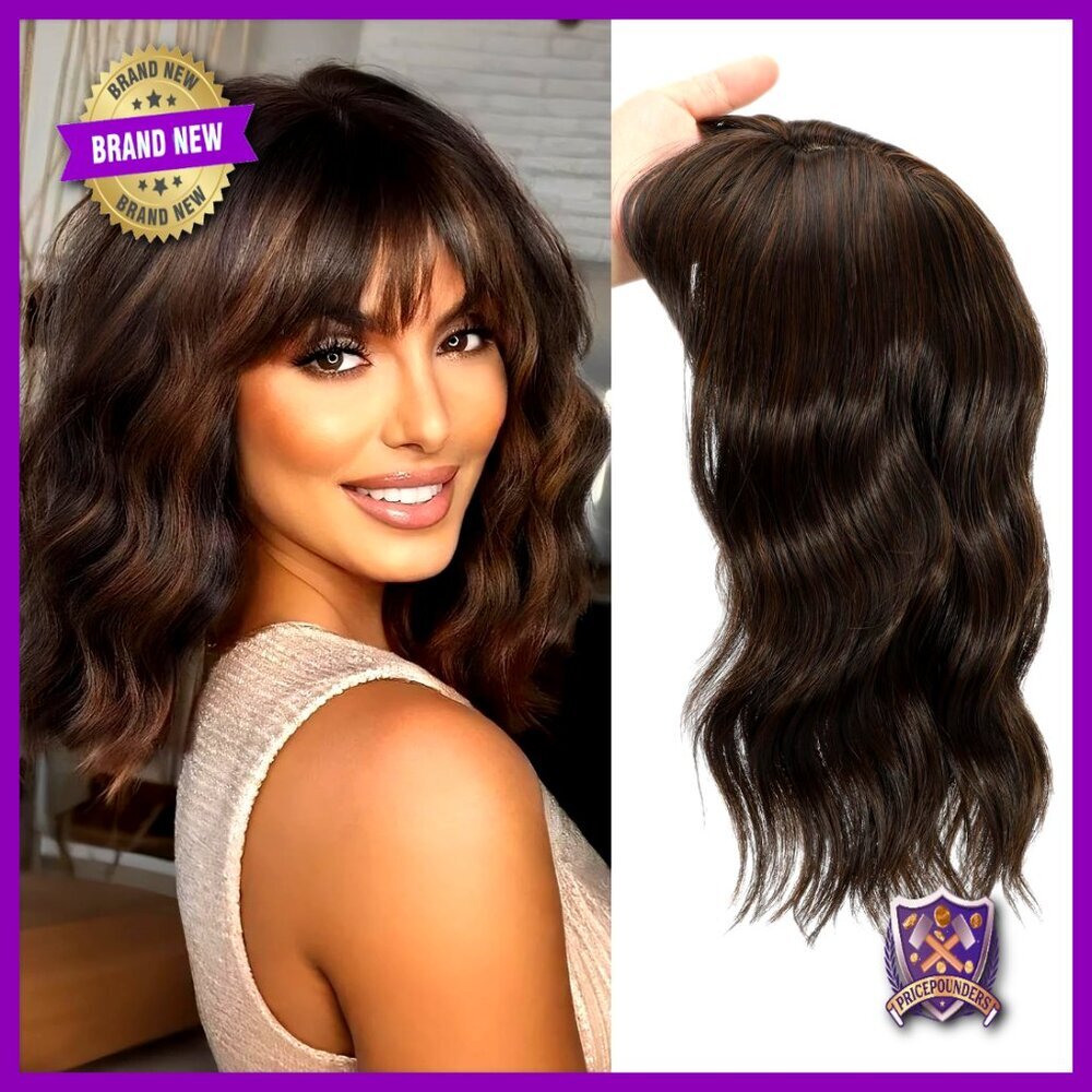 Synthetic Curly Wavy Hair Topper with Bangs Clip-In Volume for Thinning Hair